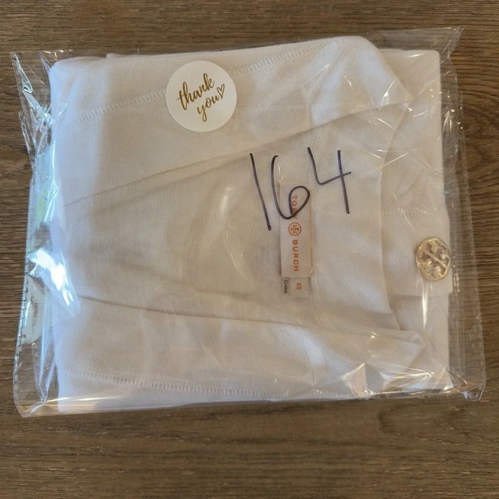 TORY BURCH Simone Cardigan 100% Cotton-White-Gold Logo Button-Lightweight-Sz XS